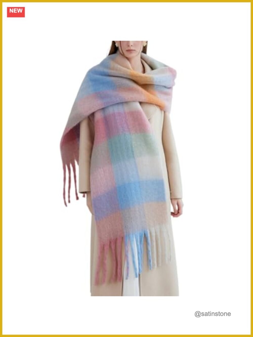 Chunky Plaid Winter Scarf Women Warm Shawl Wraps Big Oversized Tassel Long